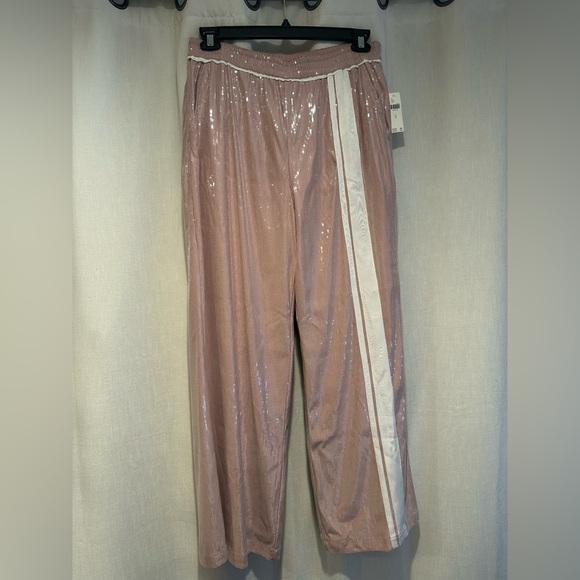 NWT Anthropologie Maeve Blush Sequin Joggers with White Stripe M - Picture 12 of 13
